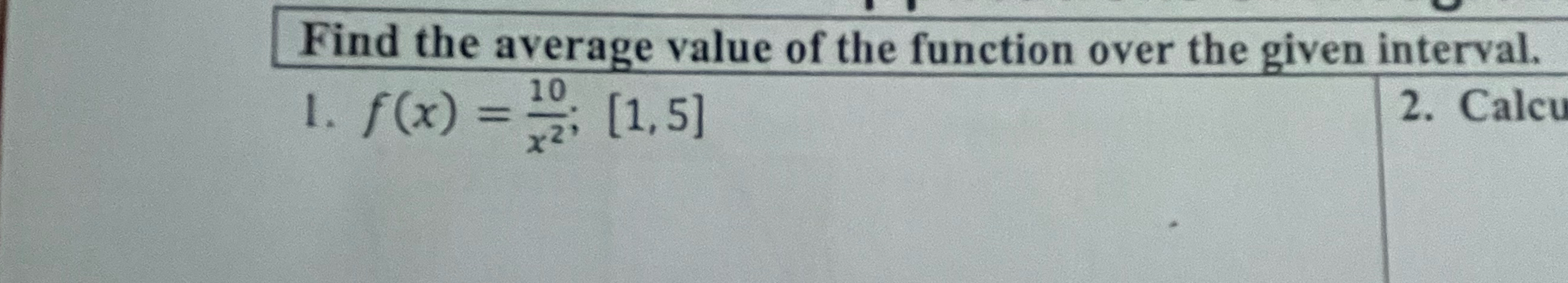 Solved Find the average value of the function over the given | Chegg.com