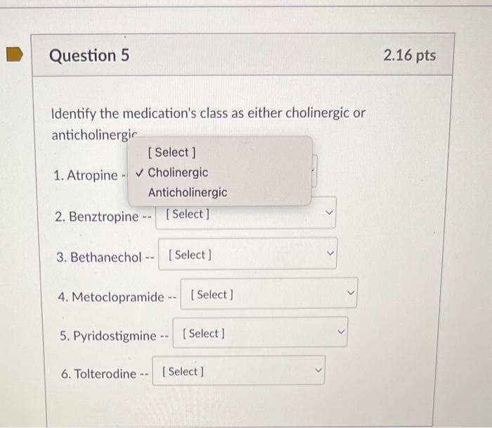 Solved Identify the medication's class as either cholinergic | Chegg.com