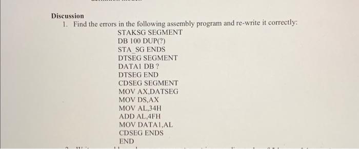 Solved Discussion 1. Find The Errors In The Following | Chegg.com