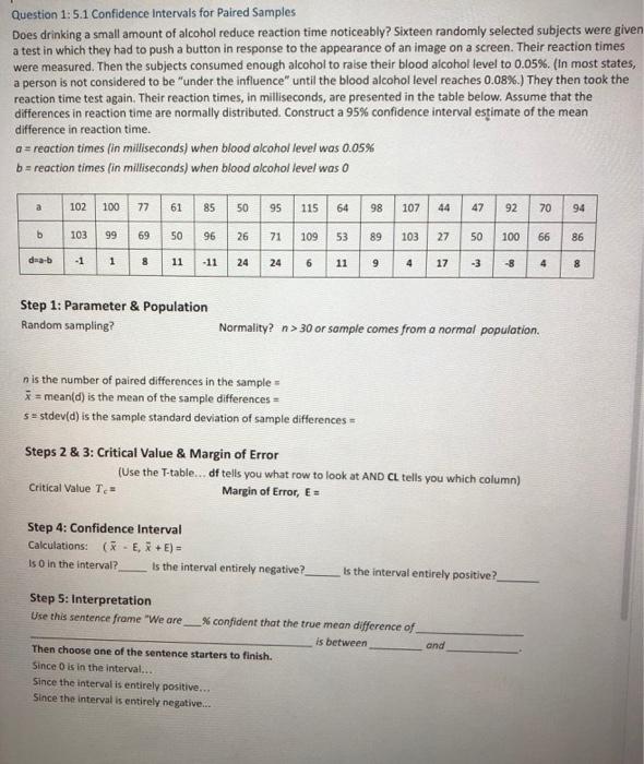 Solved Question 1:5.1 Confidence intervals for Paired | Chegg.com