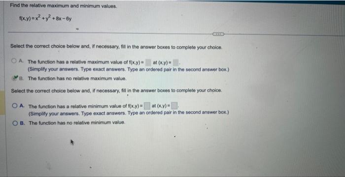 Solved Find The Relative Maximum And Minimum Values. | Chegg.com