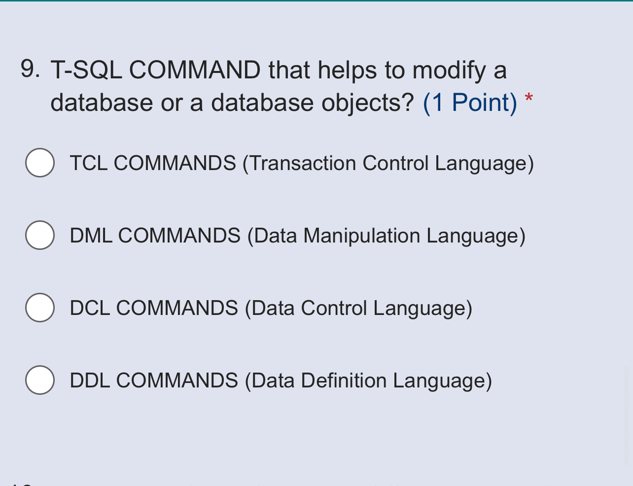 Solved T-SQL COMMAND that helps to modify a database or a | Chegg.com