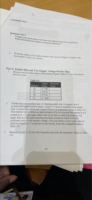 Solved Experiment 5 Transistor Bias Circults C F insiem | Chegg.com