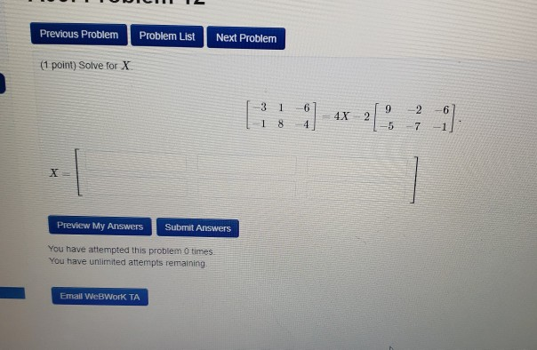 Point To One Problem Solved Previous Problem Problem List Next Problem (1 point) | Chegg.com