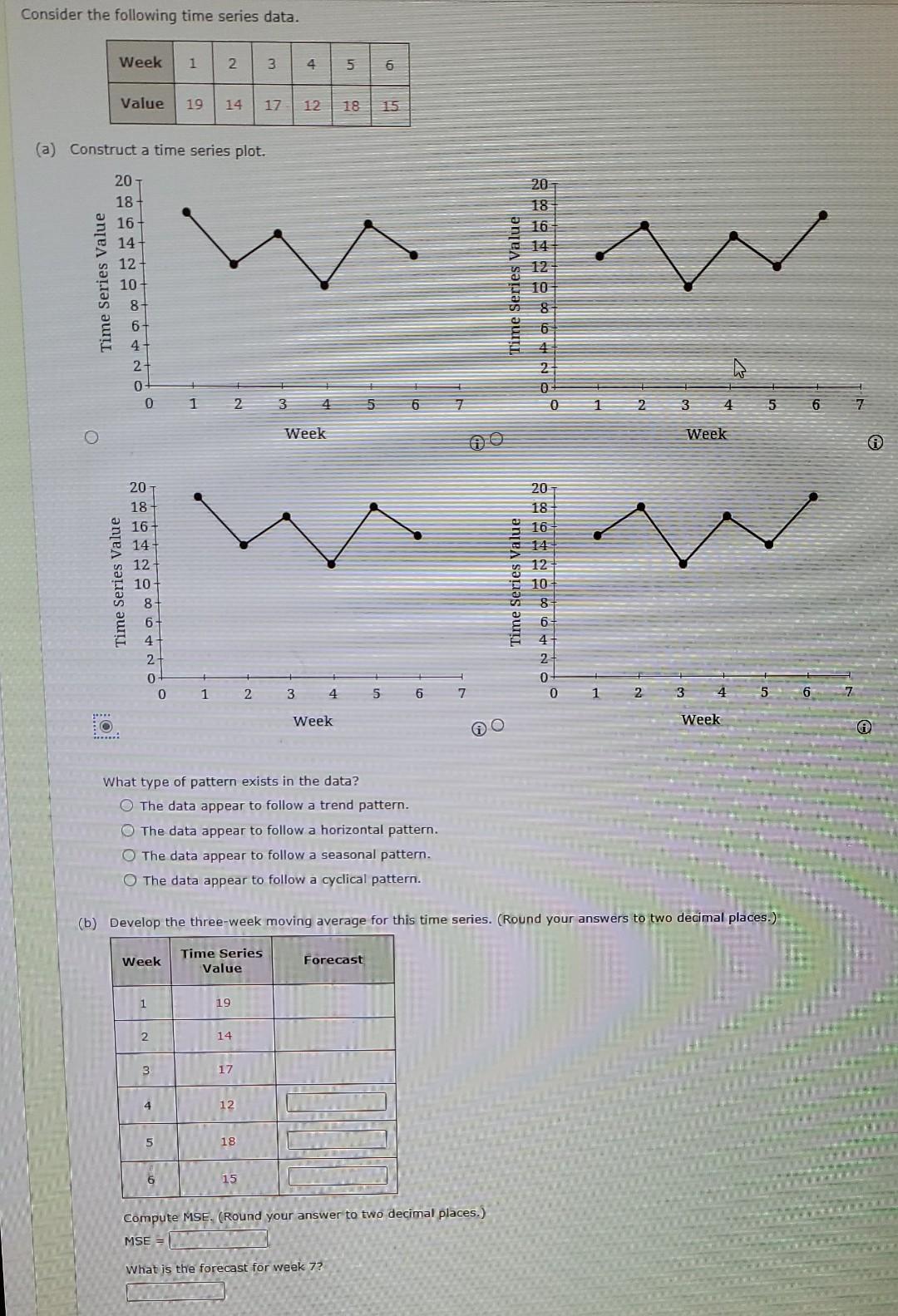 Solved Consider the following time series data. Week 1 2 3 4 | Chegg.com
