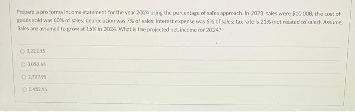 Solved Prepare a pro forma income statement for the year | Chegg.com