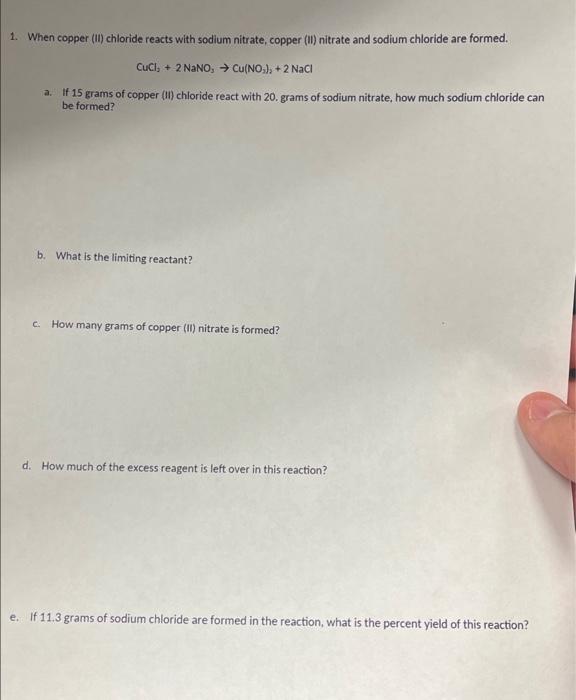 Solved 1. When copper (II) chloride reacts with sodium