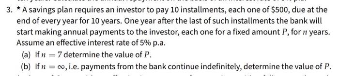 Solved 3. * A savings plan requires an investor to pay 10 | Chegg.com