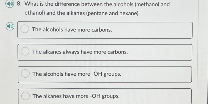 Solved How does ethanol differ from methanol? Ethanol has