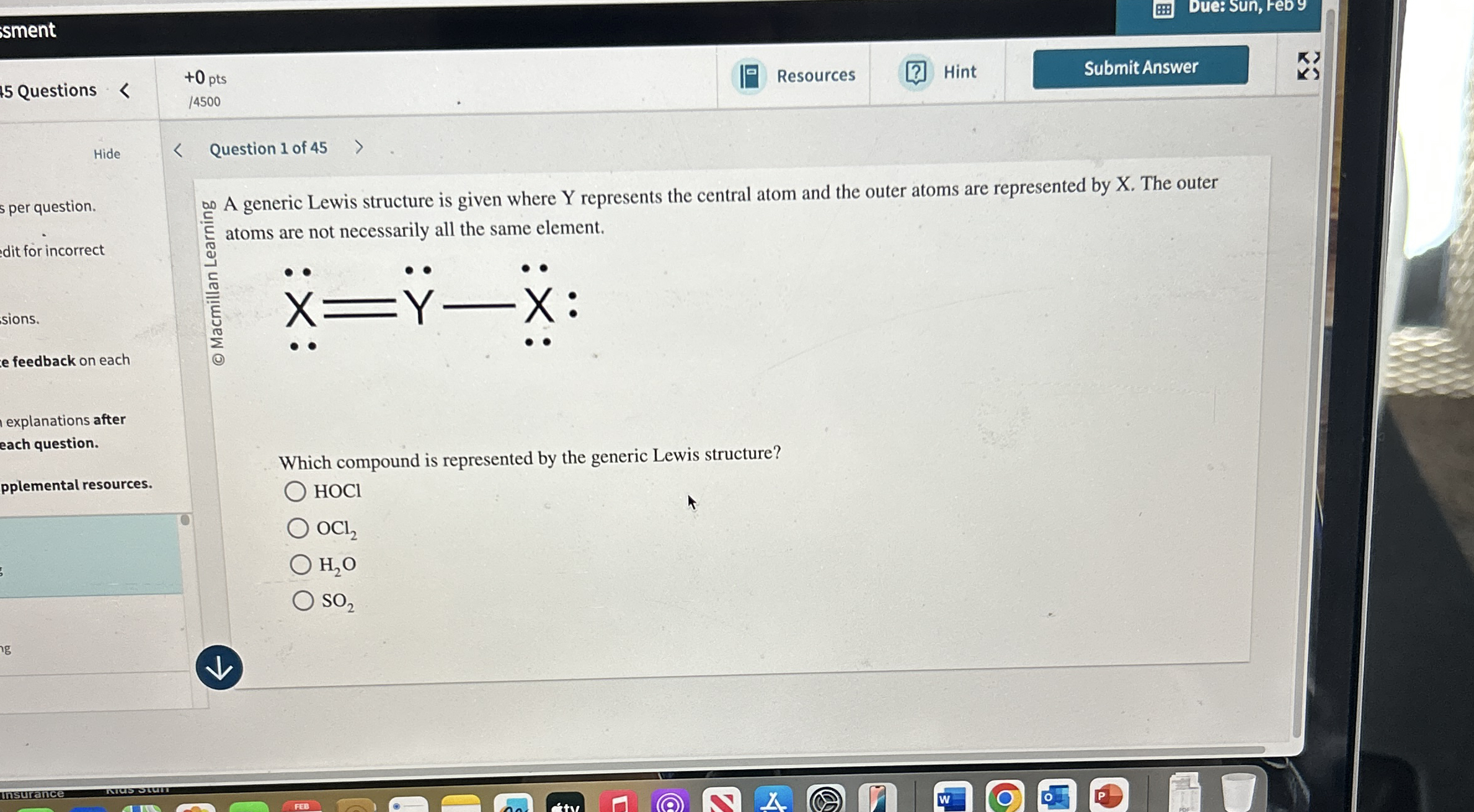 Chemistry assignment with a focus on hypochlorite.