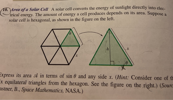 Solved 10. Area of a Solar Cell A solar cell converts the | Chegg.com