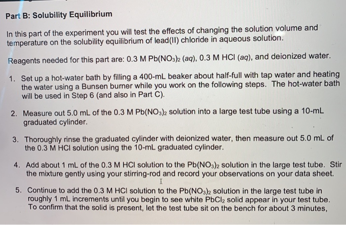 Solved Part B: Solubility Equilibrium In this part of the | Chegg.com