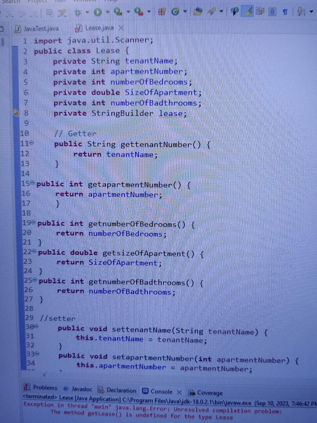 Solved [D] JavaTest.java [1] Lease.java 1 import java.util. | Chegg.com