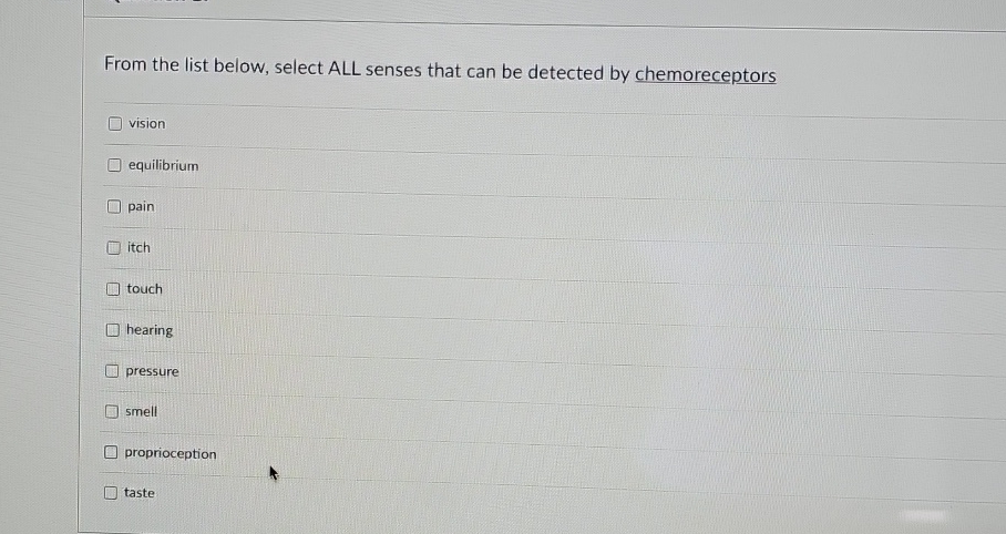 Solved From the list below, select ALL senses that can be | Chegg.com