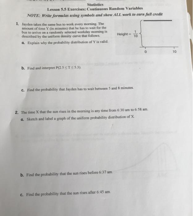 Solved Statistics Lesson 5.5 Exercises: Continuous Random | Chegg.com