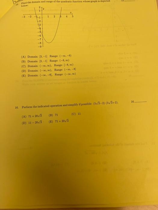 Solved (A) Domain: [3,−1) Ranges (−∞,−8) (B) Domain: [3,−1) | Chegg.com