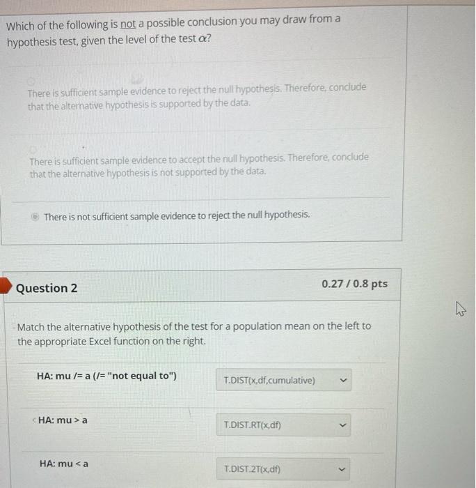 Solved Which of the following is not a possible conclusion | Chegg.com