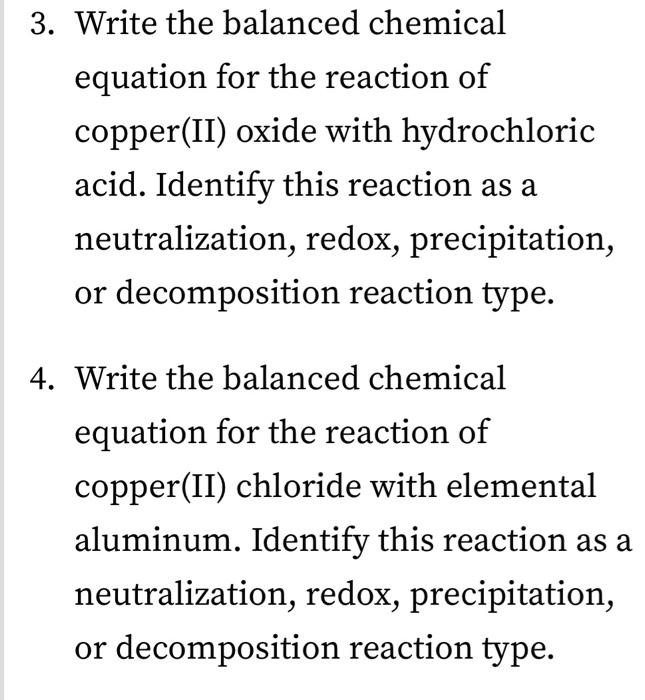 Solved 1. Write the balanced chemical equation for the