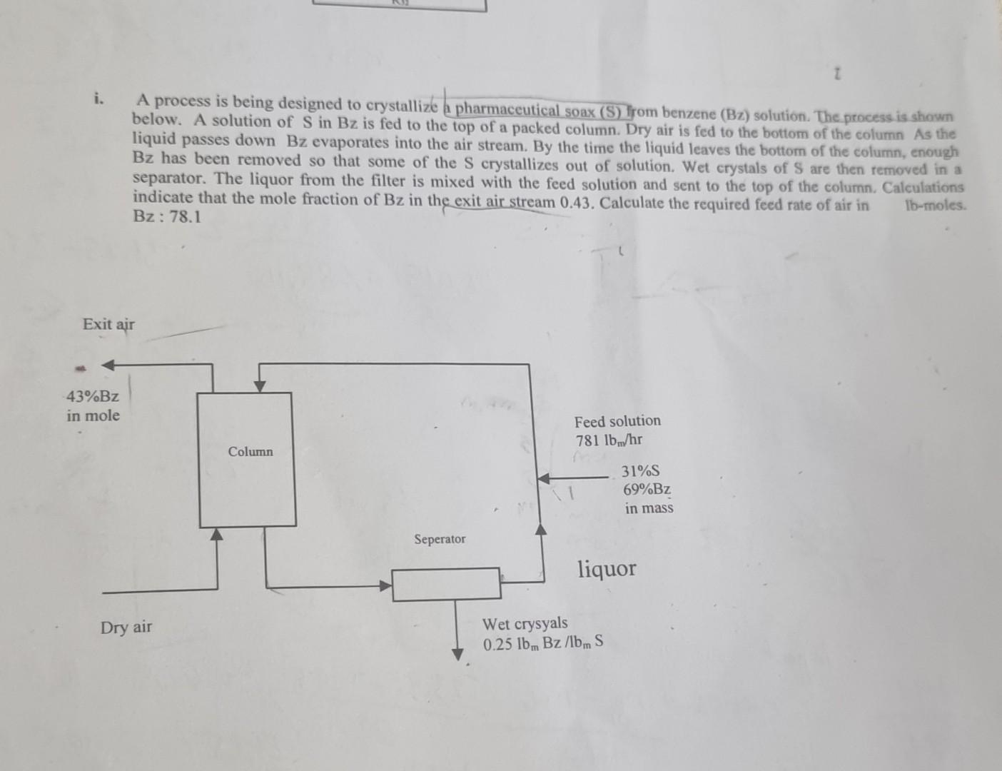 Solved i. A process is being designed to crystallize a | Chegg.com