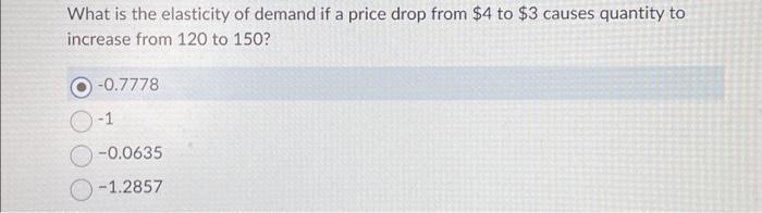 Solved What is the elasticity of demand if a price drop from | Chegg.com
