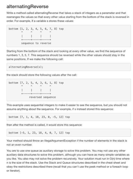 Solved alternatingReverse Write a method called alternating | Chegg.com