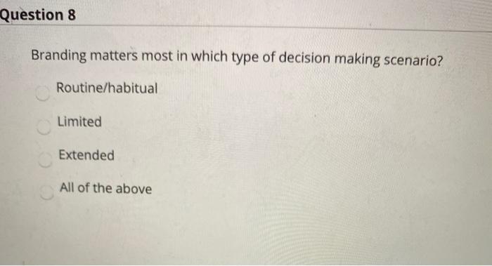 Solved Question 8 Branding Matters Most In Which Type Of | Chegg.com