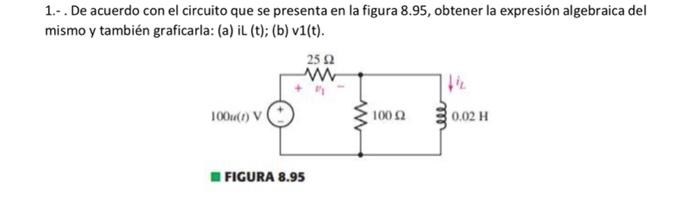 1.-. De acuerdo con el circuito que se presenta en la figura 8.95, obtener la expresión algebraica del mismo y también grafic