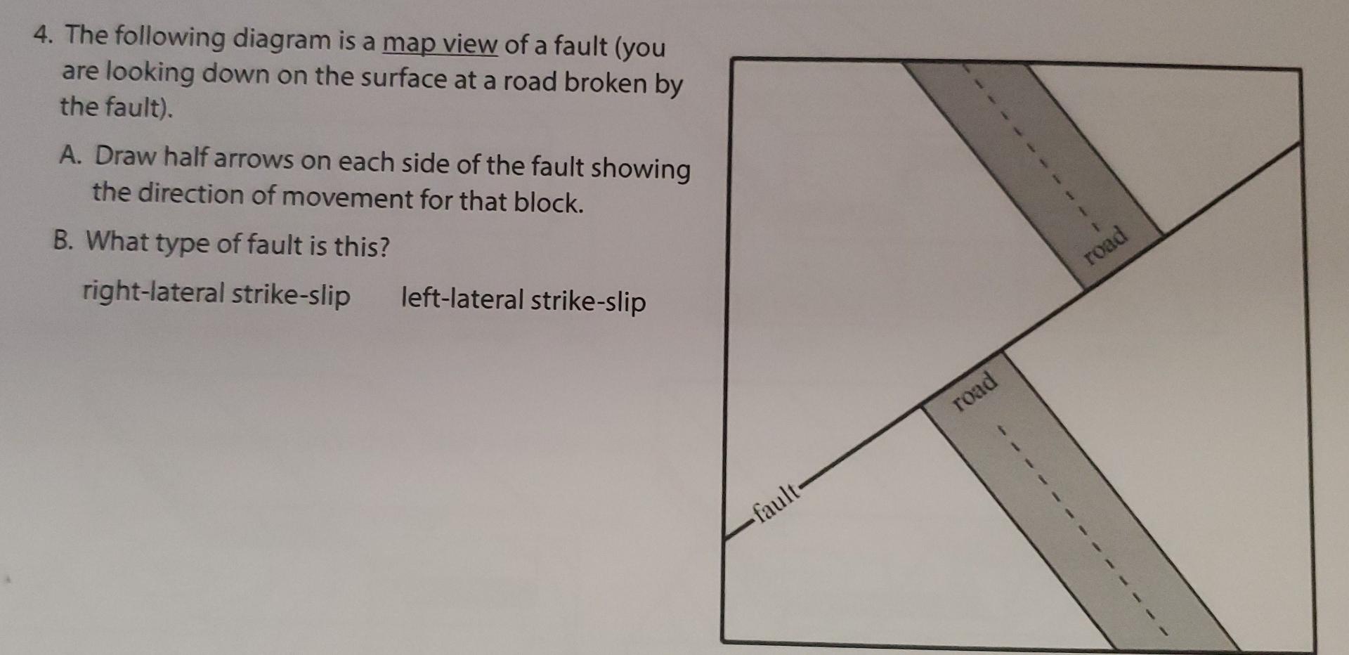 Solved 4. The following diagram is a map view of a fault | Chegg.com