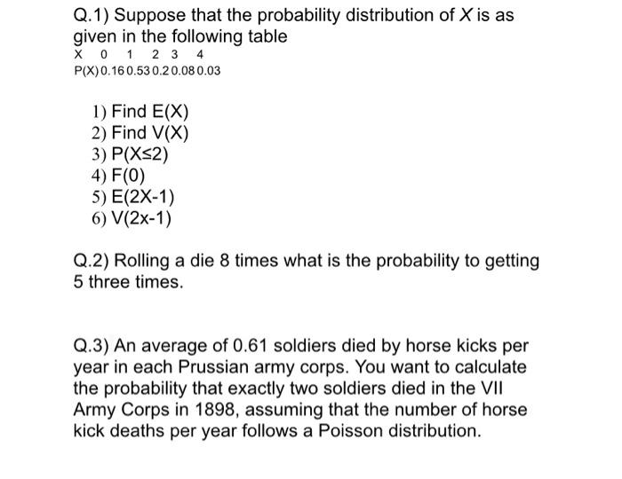 Solved Q.1) Suppose that the probability distribution of X | Chegg.com
