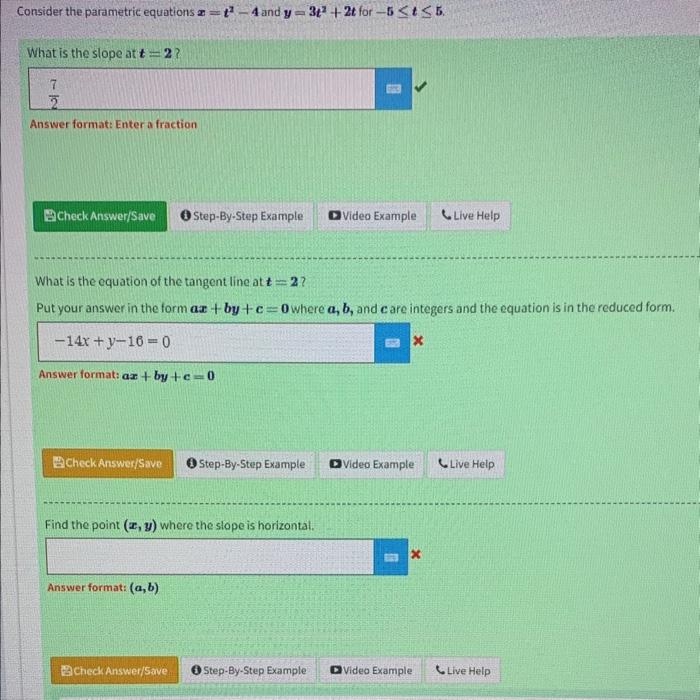 Solved Consider the parametric equations x=t2−4 and y=3t2+2t | Chegg.com