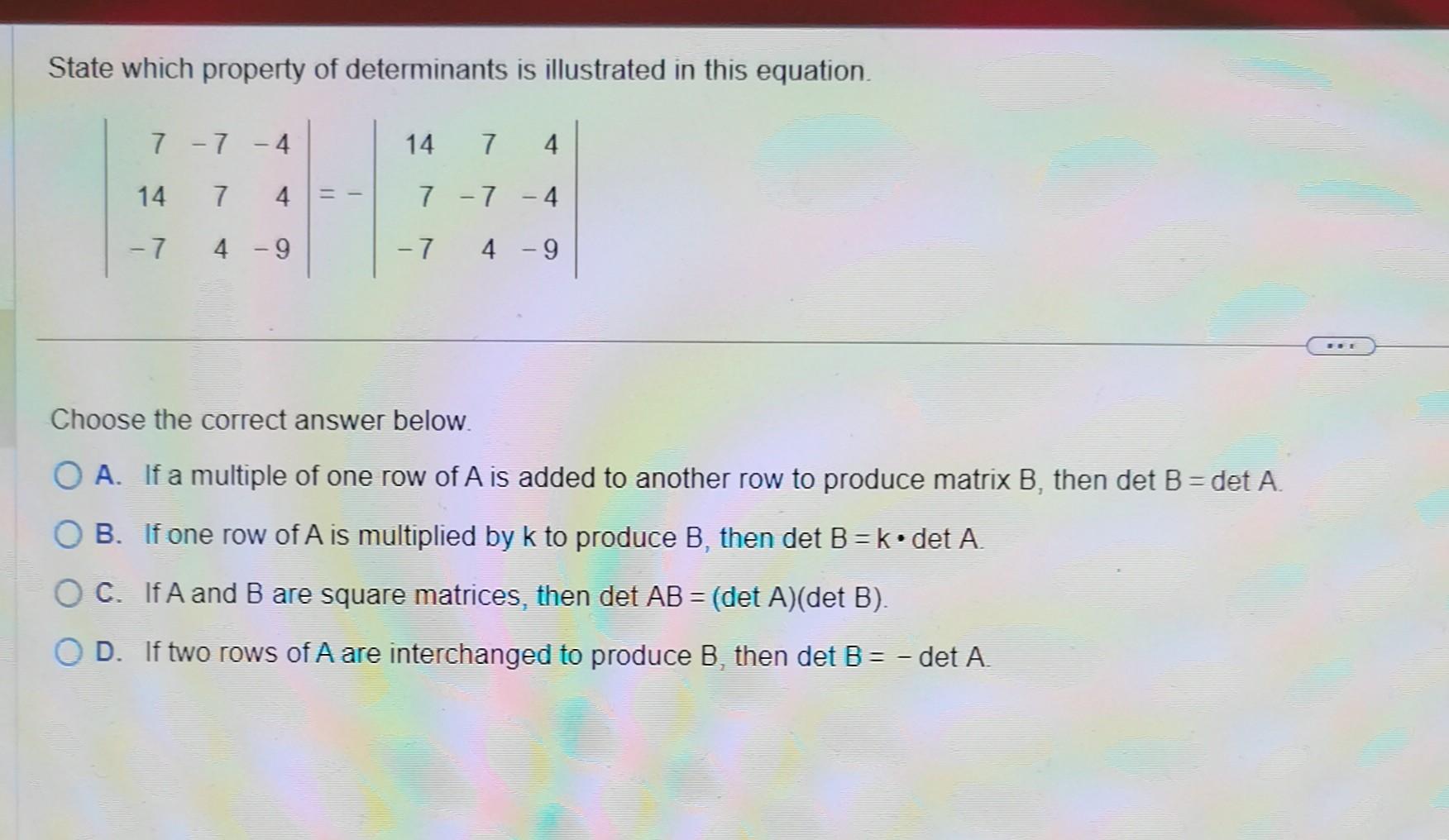 Solved State which property of determinants is illustrated | Chegg.com