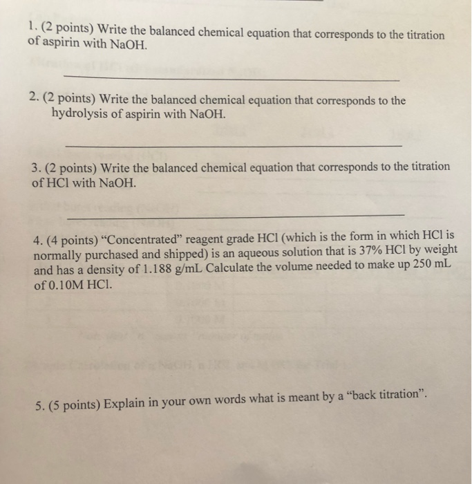 Solved 1. (2 points) Write the balanced chemical equation