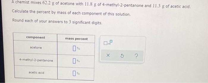 Solved A Chemist Mixes 62.2 G Of Acetone With 11.8 G Of 