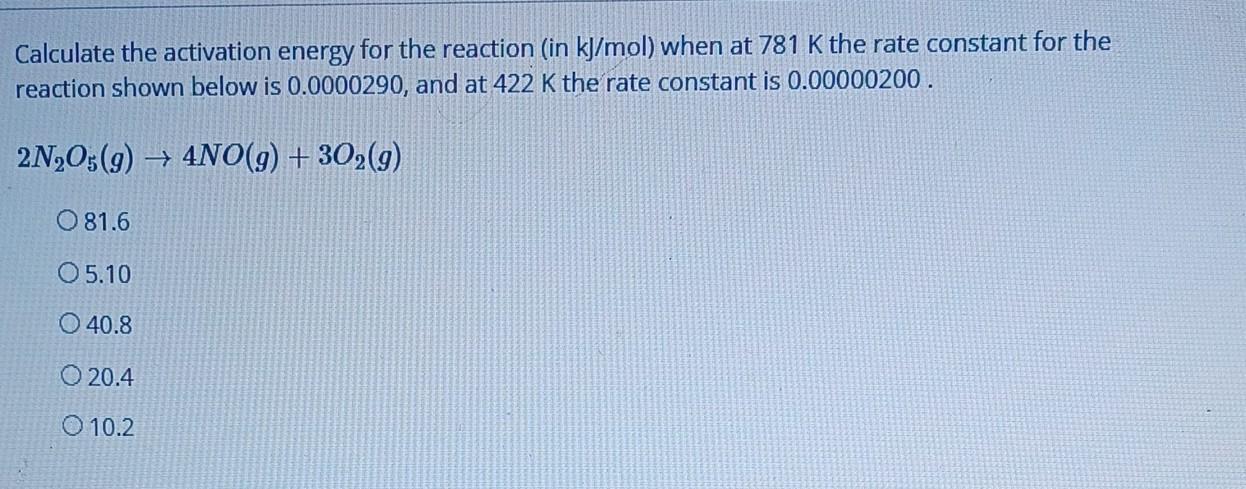 Solved Calculate The Activation Energy For The Reaction (in | Chegg.com