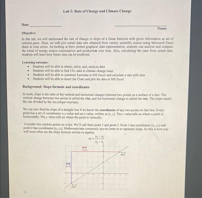 Lab 5: Rate of Change and Climate Change Date Name | Chegg.com