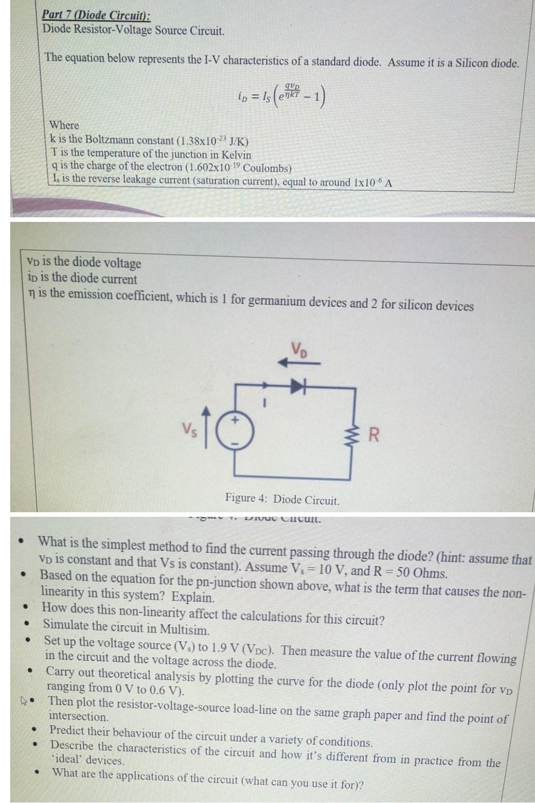 Solved Part 7 (Diode Circuit): Diode Resistor-Voltage Source | Chegg.com
