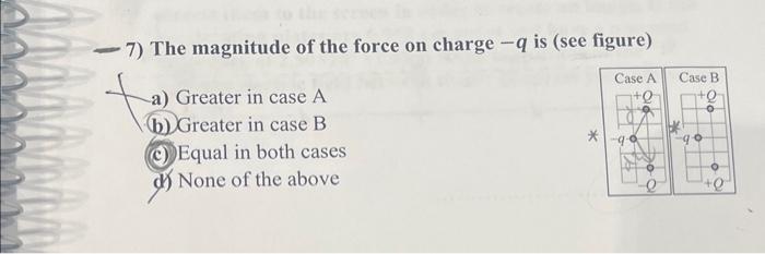 Solved 7) The magnitude of the force on charge −q is (see | Chegg.com