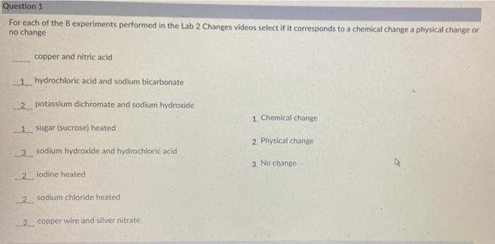 Solved Question 1 For each of the 8 experiments performed in | Chegg.com