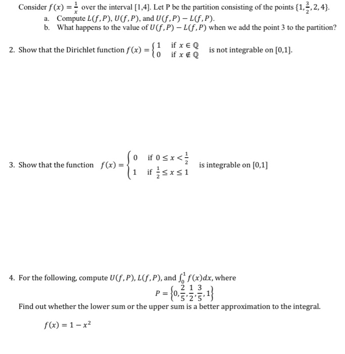 Solved Consider F X Over The Interval 1 4 Let P Be Th Chegg Com