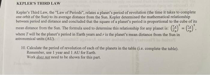 Solved Kepler's Third Law, the "Law of Periods", relates a | Chegg.com