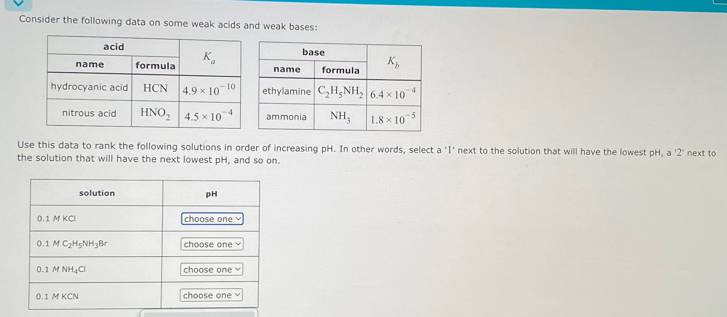 Solved Consider the following data on some weak acids and | Chegg.com