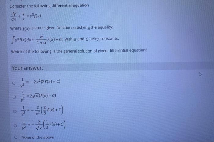Solved Consider the following differential equation dy * | Chegg.com