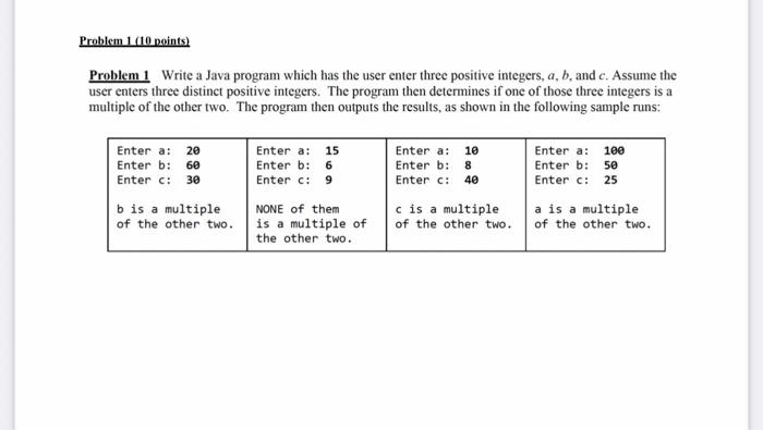 Solved Problem 1 (10 points) Problem 1 Write a Java program | Chegg.com