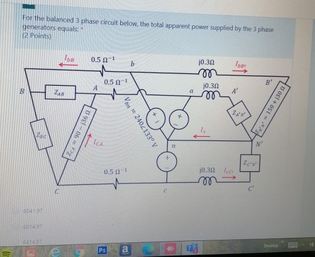 Solved For the balanced 3 phase circuit below, the total | Chegg.com