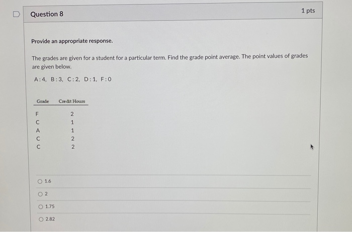 Solved Question 8 1 pts Provide an appropriate response. The | Chegg.com