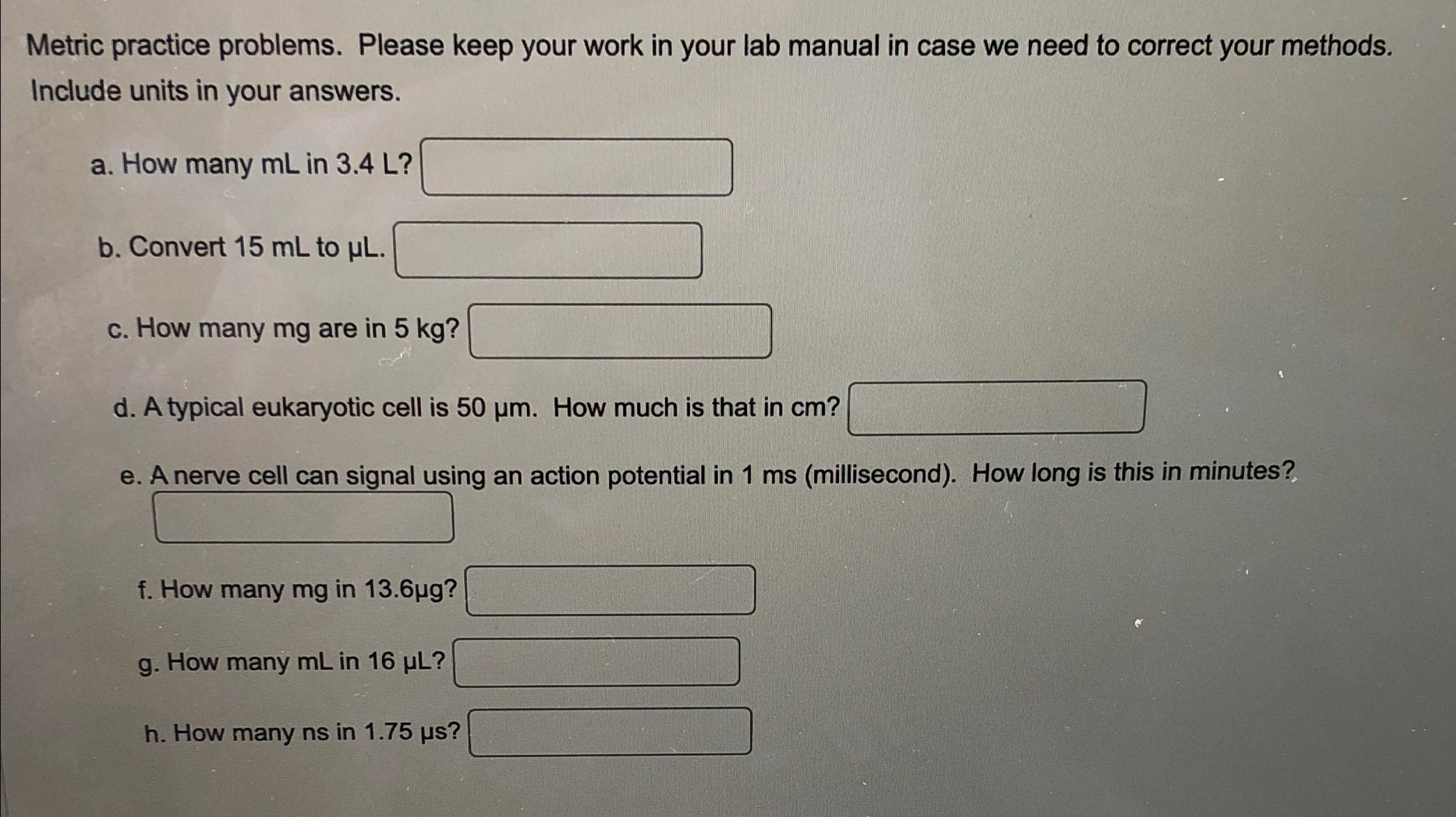 Solved Metric practice problems. Please keep your work in | Chegg.com