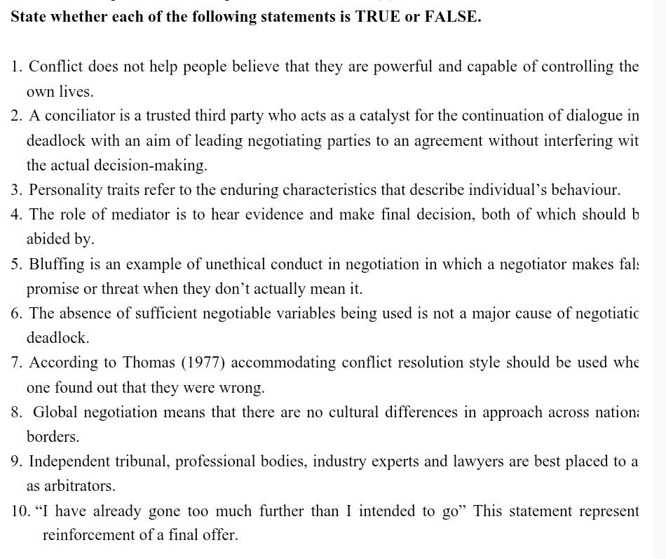 Solved State whether each of the following statements is | Chegg.com