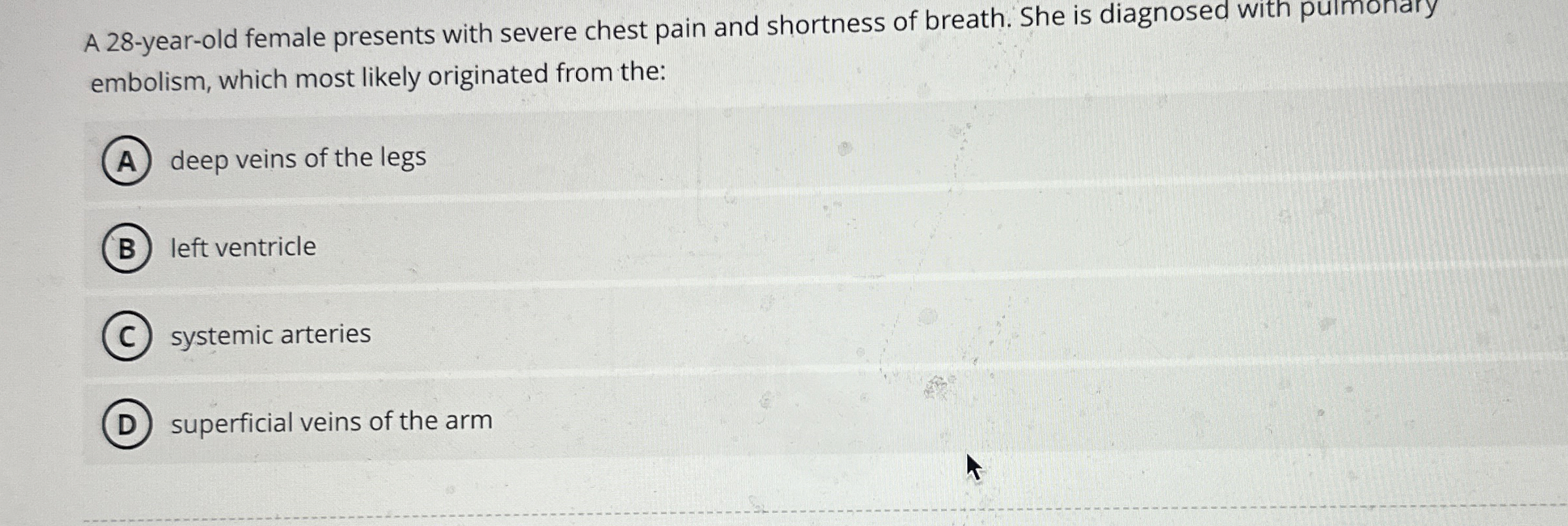 Solved A 28yearold female presents with severe chest pain