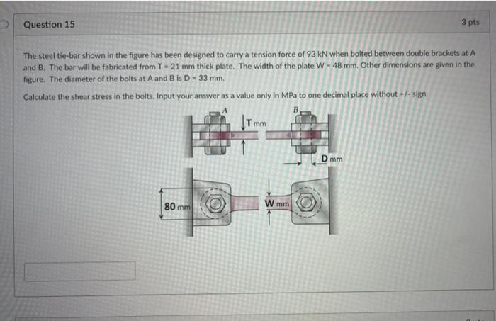 Solved Question 14 3 Pts The Steel Tie-bar Shown In The | Chegg.com