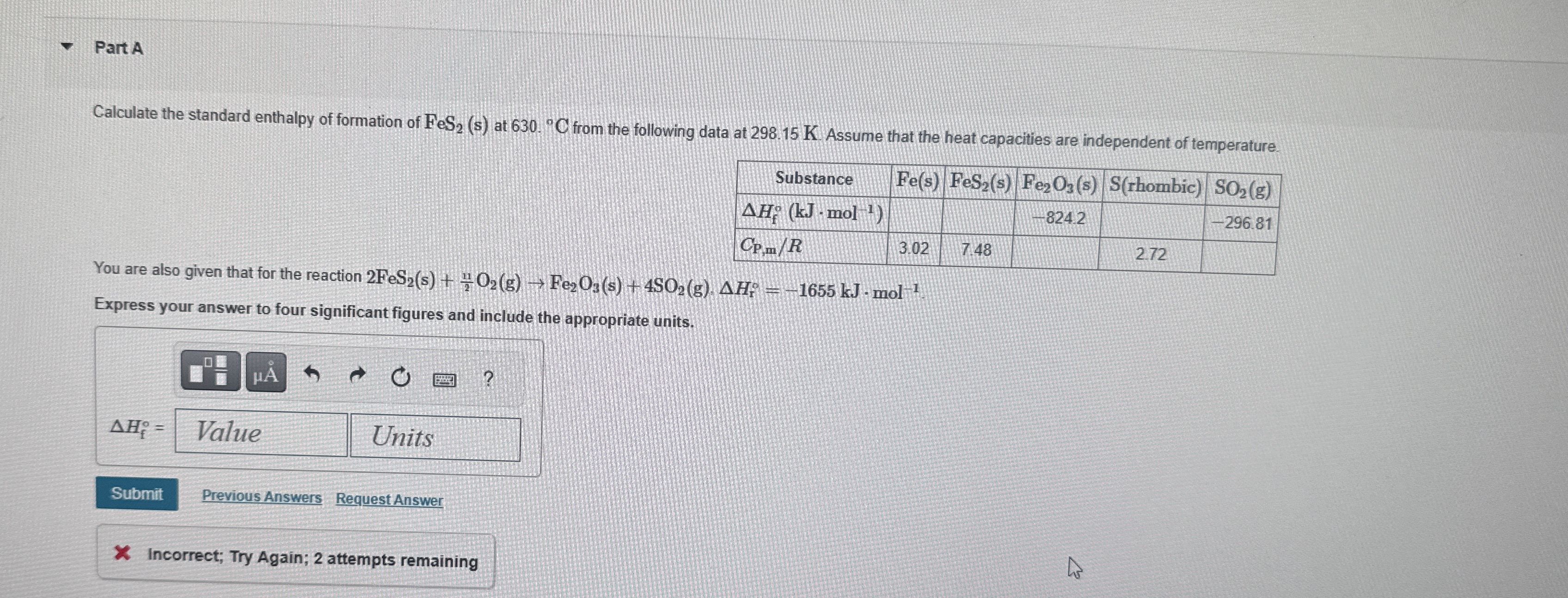 Solved Part Acalculate The Standard Enthalpy Of Formation Of Chegg Com